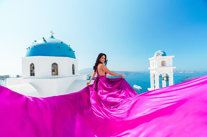 Exclusive Santorini Flying Dress Photoshoot with Pickup - Choosing your dress: XS to 4XL and no “bring your own” pressure