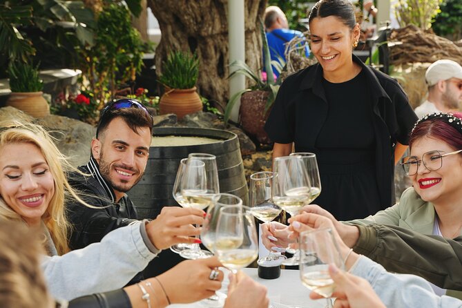Experience Santorini Award-Winning Wineries with Sunset & snacks. - Your first stops: Art Space, Estate Argyros, then Artemis