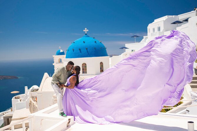 Flying Dress Photoshoot in Santorini - Stop 2: The famous scenic blue-dome viewpoint (variety without chaos)