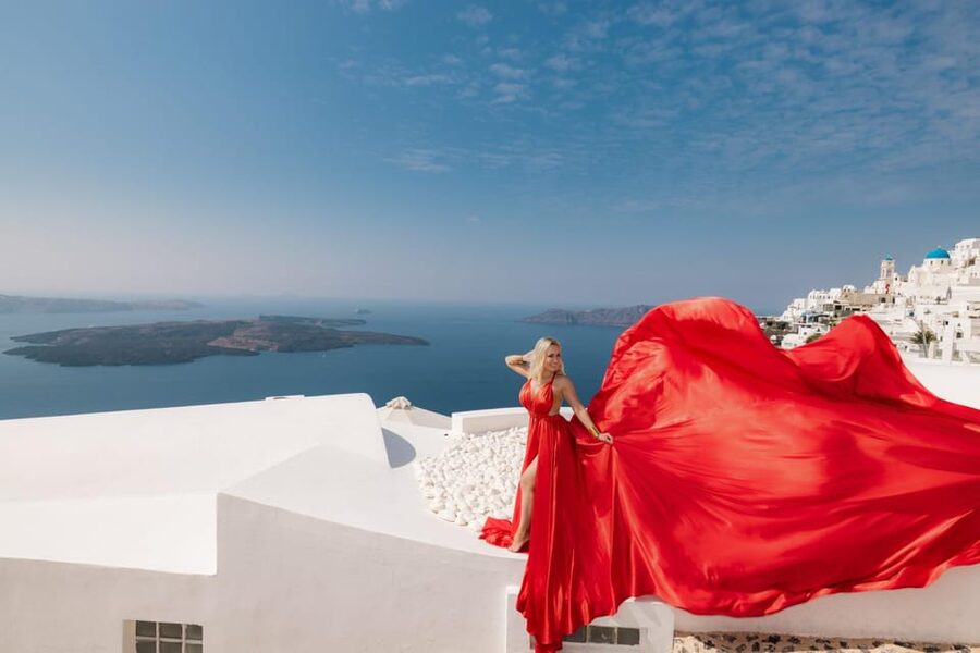 Flying dress Photoshoot in Santorini with Hotel Pickup - Price and value: what $141 buys you on Santorini