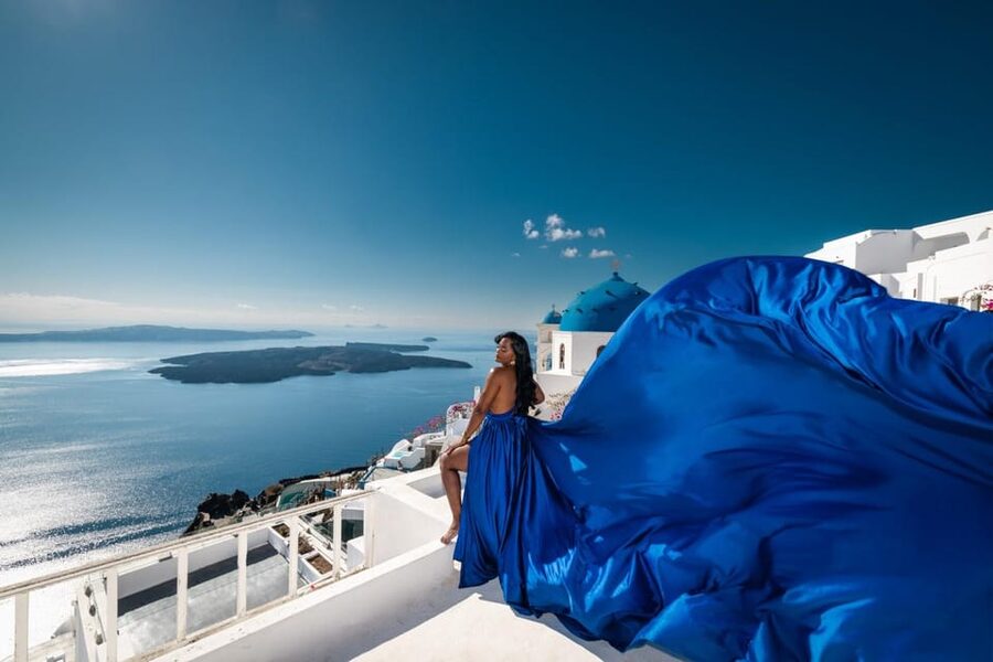 Flying dress Photoshoot in Santorini with Hotel Pickup - Hotel pickup and the private studio setup (no scrambling)