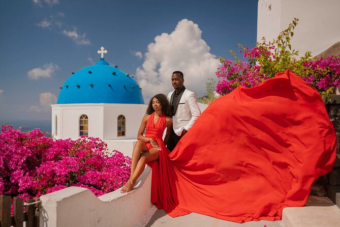 Flying Dress Photoshoot in Santorini - Stop 1: Blue Dome Imerovigli and the “icon shot” strategy