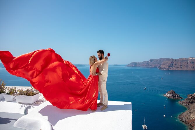 Flying Dress Photoshooting Santorini - Oia’s cliff light is built for a flying-dress moment