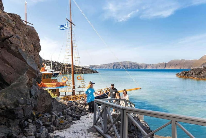 From Thera: Thirasia Cruise w/ Volcano Hike and Hot Springs - Manolas Village Time: Donkey Ride or Spiral Staircases