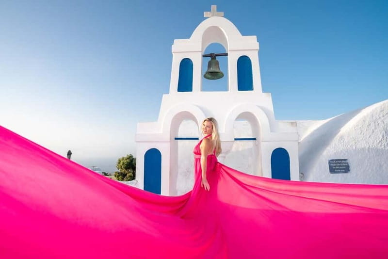 Oia: Santorini Photoshoot with Flying Dress Rental Option - Caldera views, churches, and the best angles for your outfit