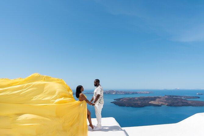 Premium Flying Dress Photoshoot Santorini with Pick up&Drop off - Choosing Dress Color and Getting Fitted (XS–XXL)