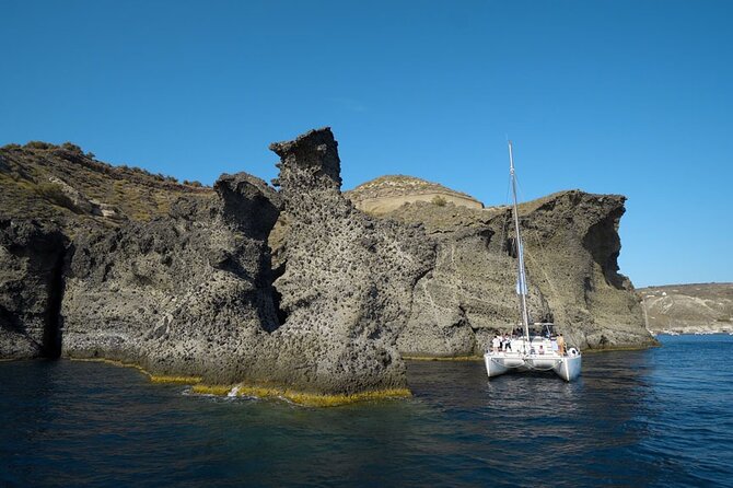Private Luxury Santorini Catamaran Cruise with Port Pickup - Palea Kameni hot springs: warm water in an active volcanic crater