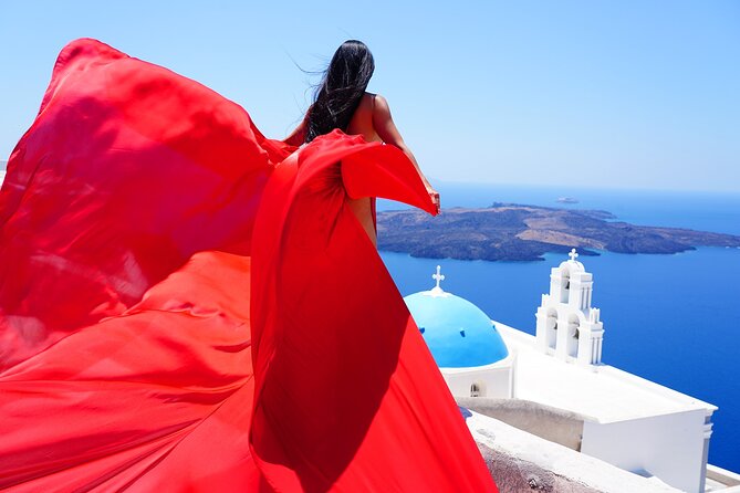 Santorini 2h Private Flying Dress Photoshoot with Transportation - Price and Value: When $503.90 Feels Worth It