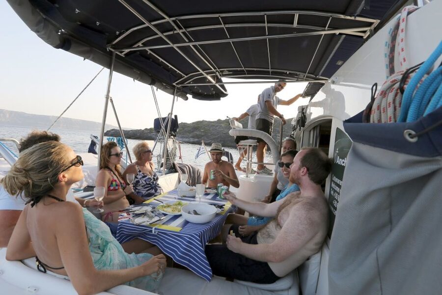 Santorini: 7-Hour Private Catamaran Cruise with Food & Drink - Sights you’ll catch from the water: Imerovígli, Firostefani, and the Caldera sweep