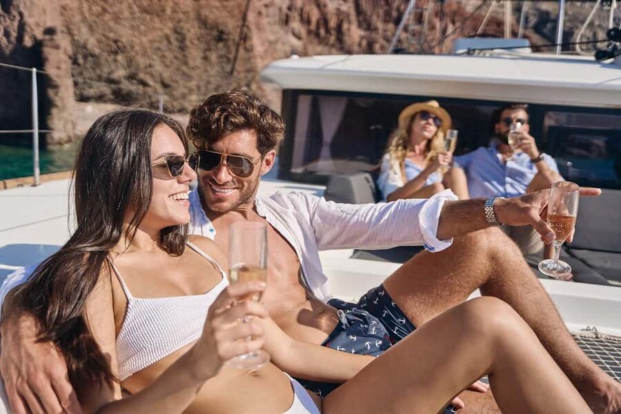 Santorini: Caldera Luxury Catamaran Cruise w/ Meal & Drinks - From hotel pickup to catamaran comfort: why this starts well