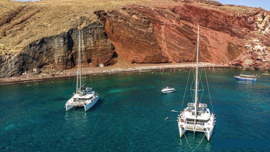 Santorini: Catamaran Cruise with Lunch, Drinks, & Oia Visit - Red Beach and White Beach: Swim From a Short Distance