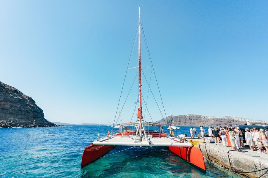 Santorini: Catamaran Tour with BBQ Dinner, Drinks, and Music - First Stop: Hot Springs Swim and Why It’s Worth Doing Early