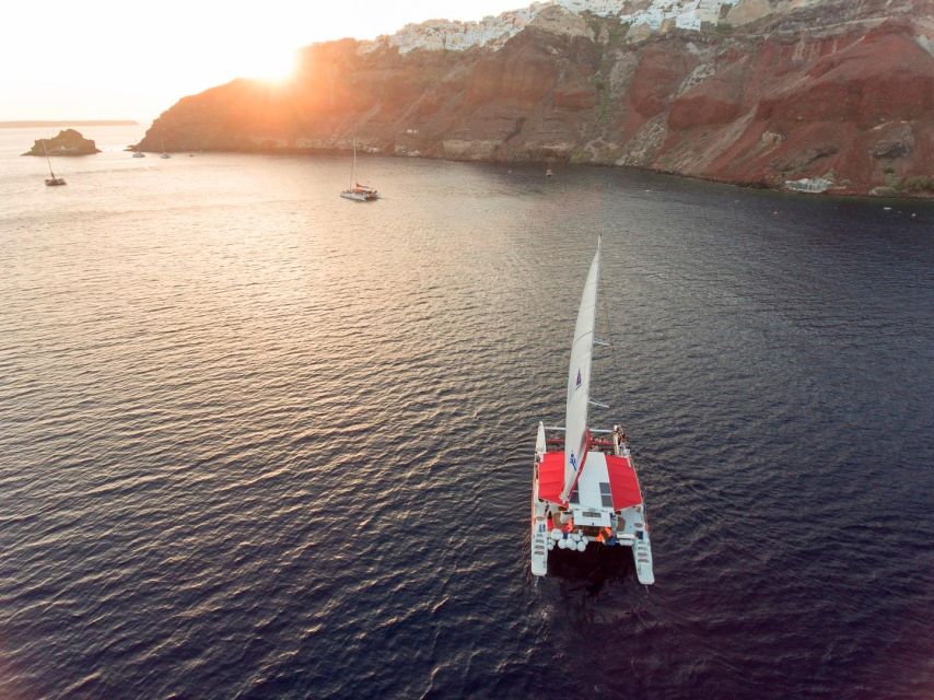 Santorini: Cruise Catamaran with BBQ & Drinks Day or Sunset - BBQ, Greek menu, and drinks: the meal that keeps you from running on empty
