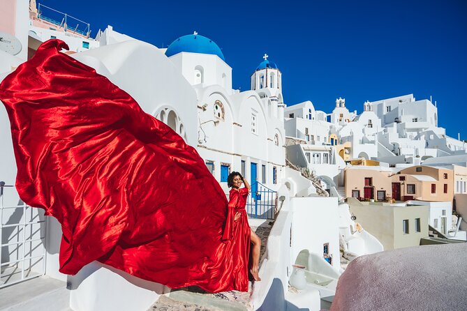 Santorini flying dress photo - Dress logistics: cost, sizing, and the changing-room reality