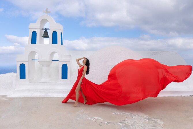 Santorini Flying Dress Photoshoot with a Pro Photographer - Stop 1: The Blue Dome Spot and Why It Matters