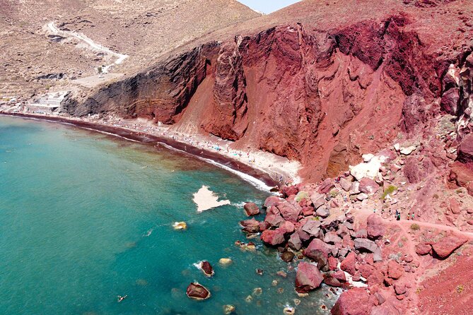 Santorini Highlights Minibus Tour with Oia Sunset - Perissa Black Sand Beach: your main swim-and-lunch window