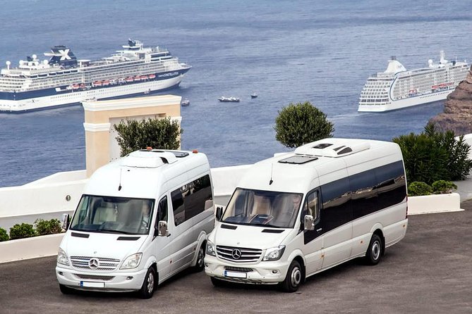 Santorini local private tour for small group - Getting picked up: VIP mini bus, bottled water, and mobile ticket