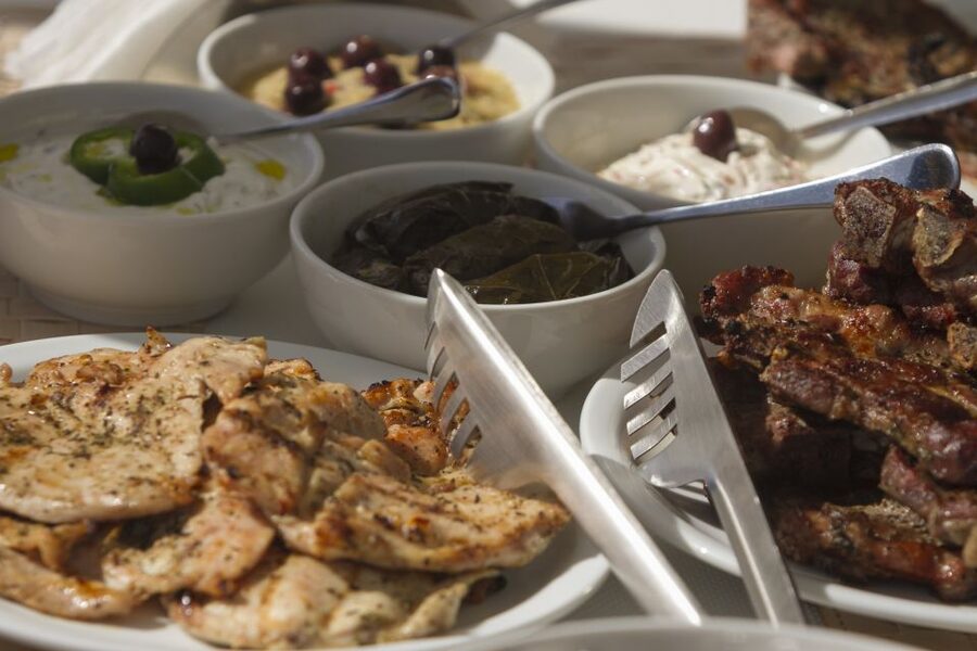 Santorini: Luxurious Catamaran Cruise with Meal & Open Bar - The BBQ and Greek Sides: What You Actually Eat on Board