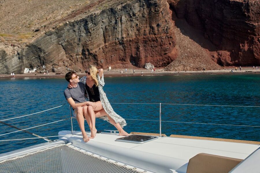 Santorini: Platinum Catamaran Cruise w/ BBQ Meal & Open Bar - Group size, onboard comfort, and the crew that runs the rhythm