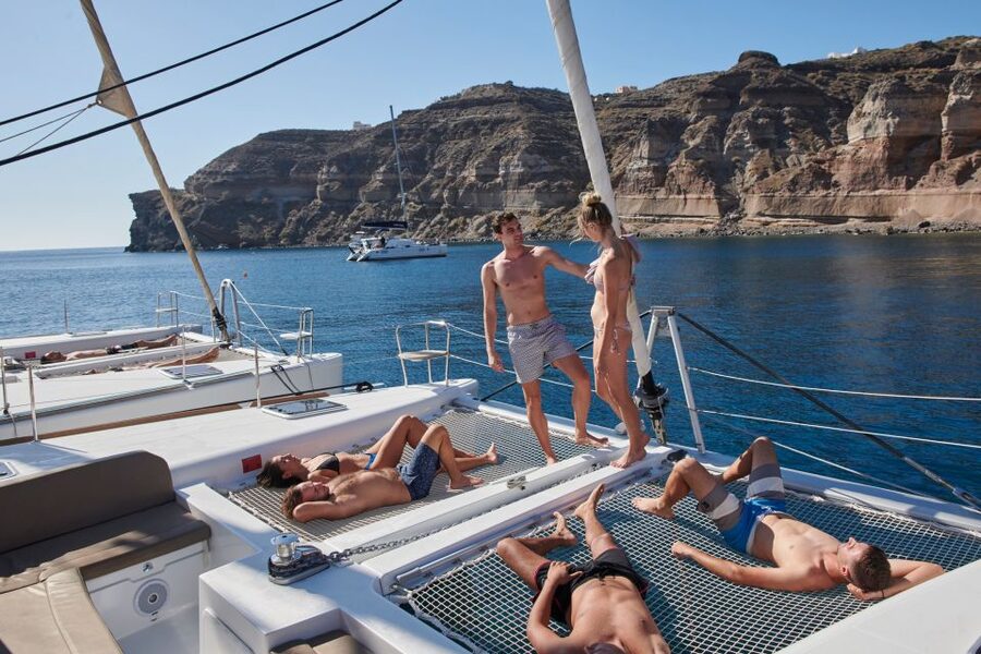 Santorini: Platinum Catamaran Cruise w/ BBQ Meal & Open Bar - Palea Kameni hot springs: soak vibes with real-world comfort tips