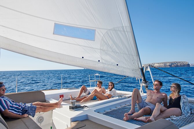 Santorini Platinum Catamaran Cruise with Meal, BBQ and Open Bar - Thirassia island time: lunch, BBQ-style menu, and a real escape