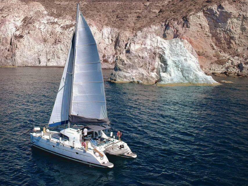 Santorini: Private All-In Catamaran Cruise, with Food|Drinks - Red Beach Swim and White Beach Photos: A Short Stop Strategy