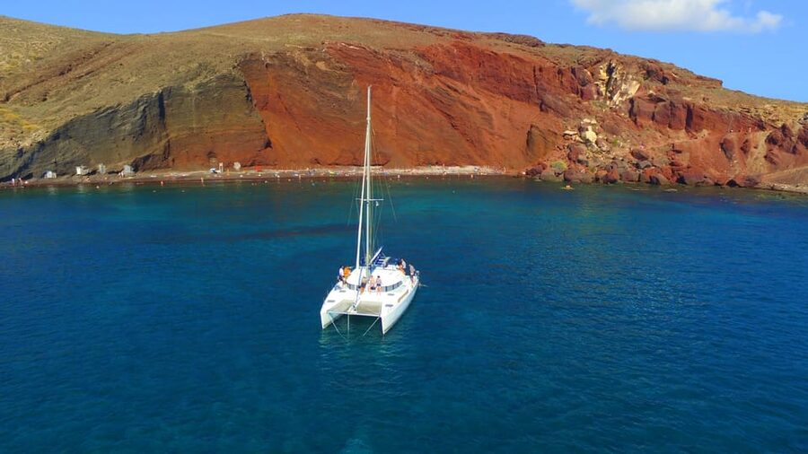Santorini: Private Catamaran Cruise with Food & Drinks - Red Beach and White Beach: classic stops with short, focused viewing time