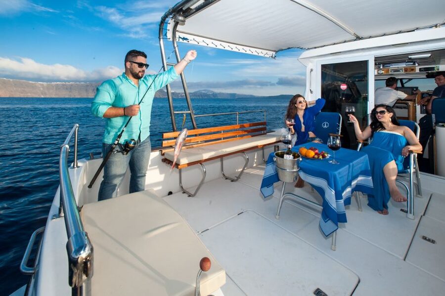 Santorini Private Cruise boat fishing tour - BBQ, Snorkeling - Snorkeling on secluded Santorini waters (and when to skip the swim)