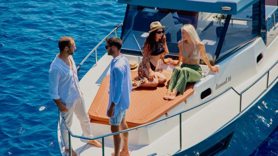 Santorini: Private Diamond 36 Motor Yacht Caldera Cruise - Volcano energy and hot springs: when swimming turns into part of the story