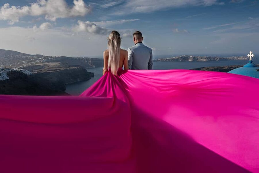 Santorini: Private Flying Dress Photoshoot at Iconic Spots - Choosing the flying dress: color, fit, and how wind becomes part of the plan