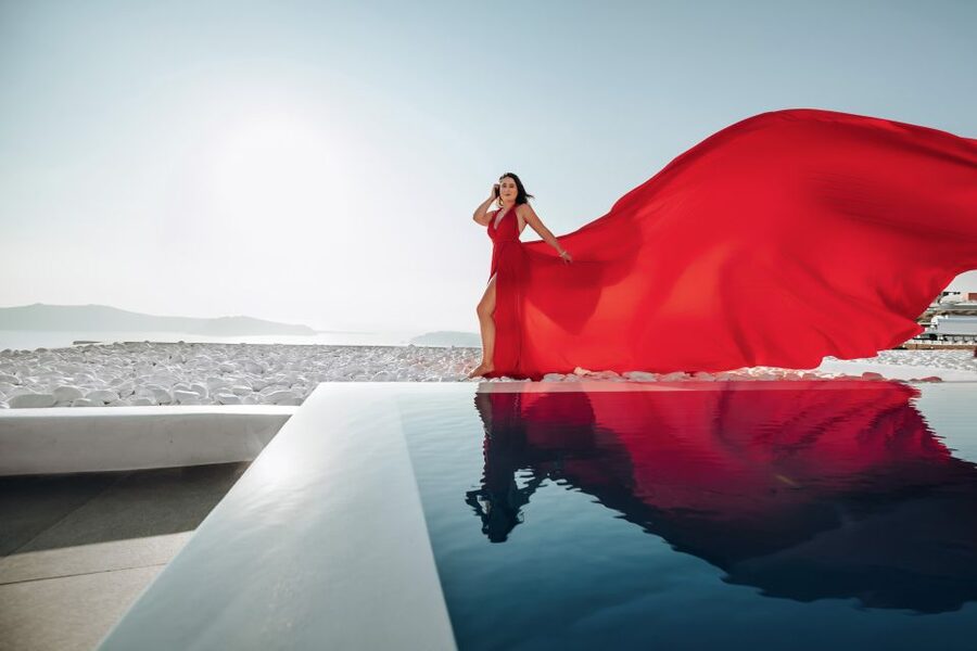 Santorini: Private Flying Dress Photoshoot Experience - Photo Delivery in Two Steps: First Edits Sooner Than You Think