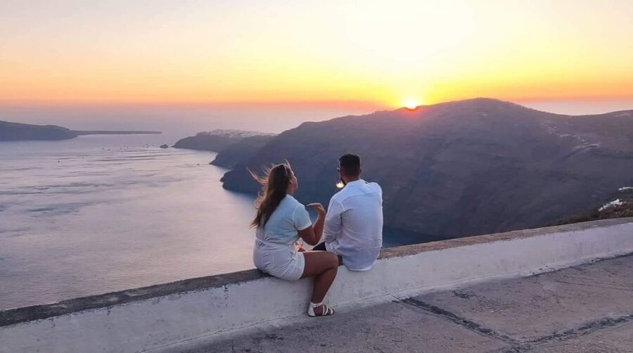 Santorini: Private Sunset Tour with Picnic & Transfer - Entering Golden Hour at a Quiet Santorini Viewing Spot
