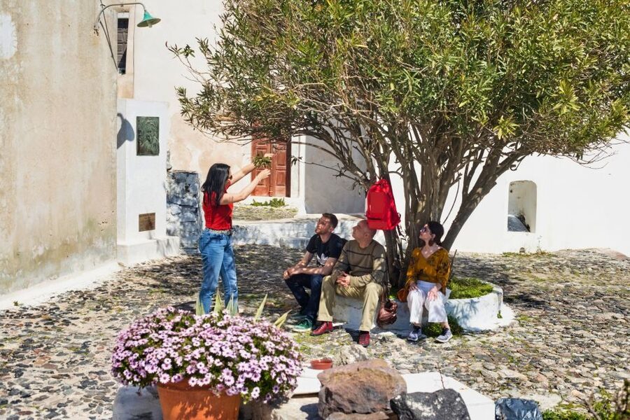 Santorini: Private Vistas Morning Hike inc. tastings - Meeting point at the Church of Panagia Malteza in Imerovigli