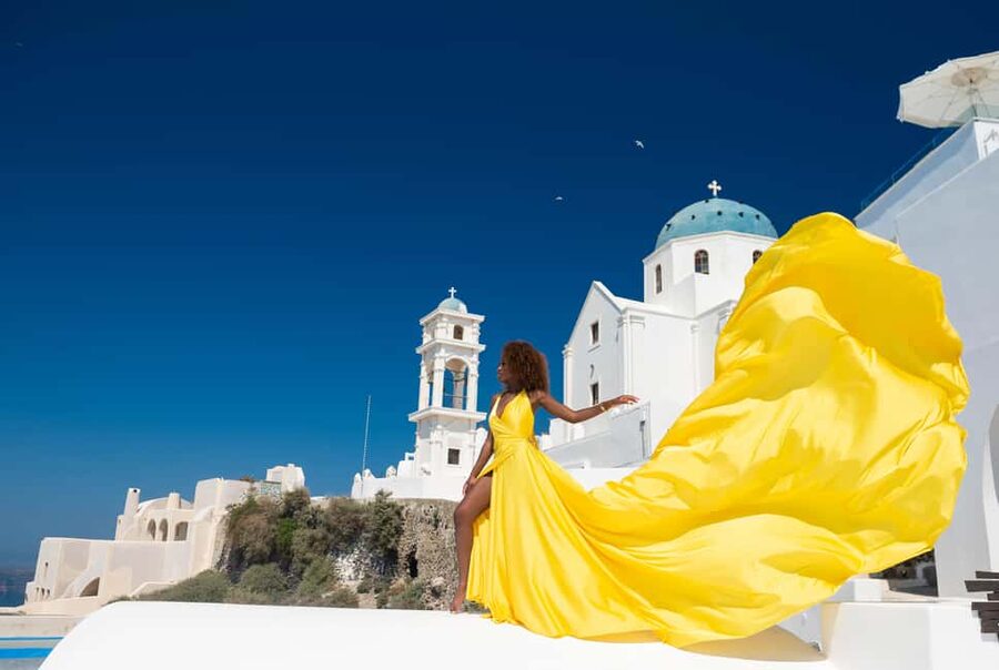 Santorini: Proffessional Flying Dress Photoshoot - Posing guidance that actually helps non-models