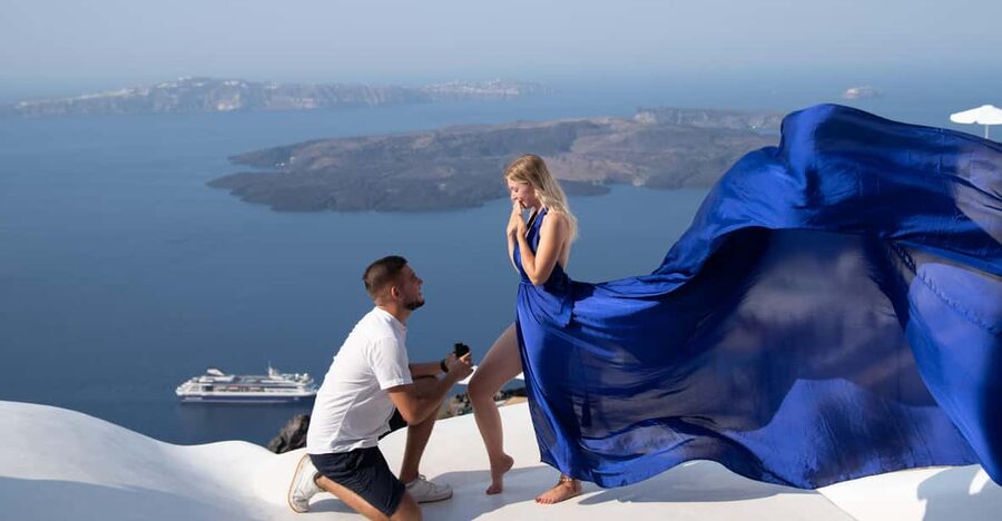 Santorini: Proposal Photoshoot l Private Entry to blue Dome - What You Actually Get: Photographer, Assistant, Photos, Optional Video