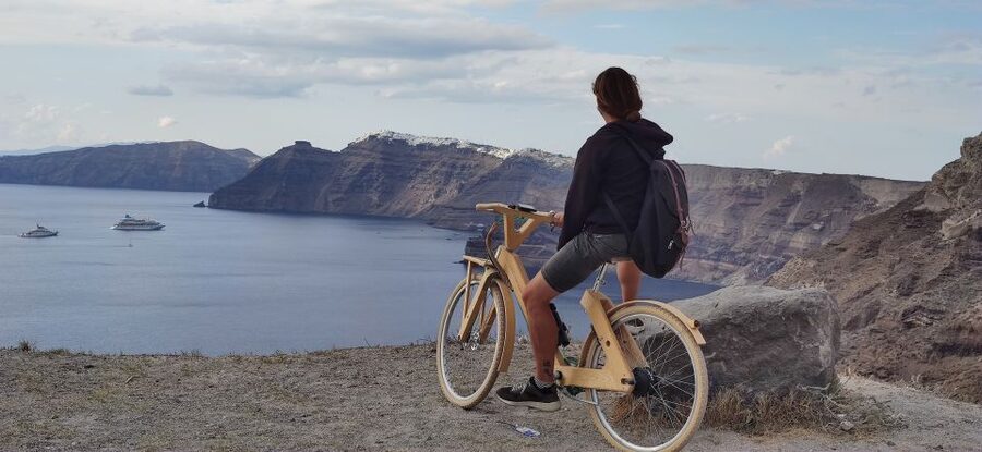 Santorini's Handcrafted Wooden E-Bike Rental - Your 8-hour route plan: south coast, red cliffs, then villages