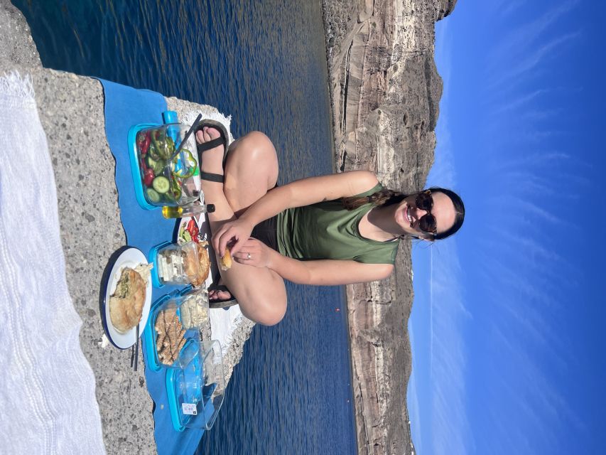 Santorini: Sea Caves Kayak Trip with Snorkeling and Picnic - The beach picnic: local organic food that resets you