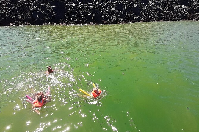 Santorini Semi-private Morning or Sunset Volcano Sailing Tour - Mesa Pigadia: the swim and snorkel stop plus fruit on board