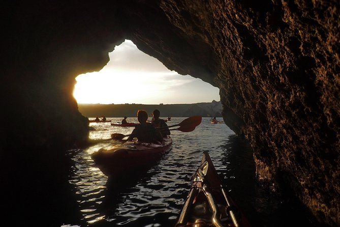Santorini: Sunset Sea Kayak with Light Dinner with Pick-up Option - Kayak route: caldera views, remote islands, and beach-hopping