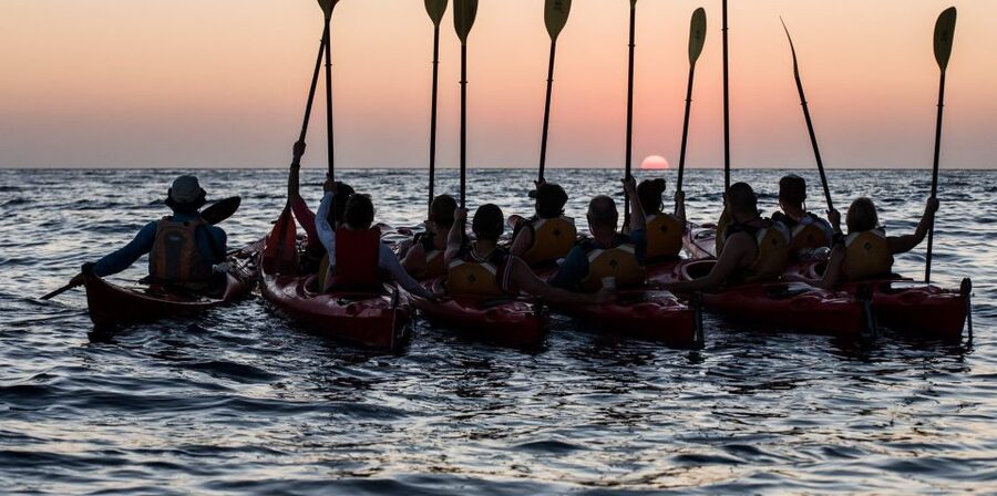 Santorini: Sunset Sea Kayak with Light Dinner - The Mesa Pigadia start: calm prep, then a south-coast paddle