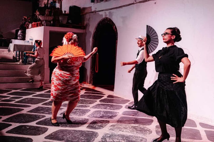 Santorini: The Greek Wedding Show - The first act indoors: welcome, story cues, and getting in the mood