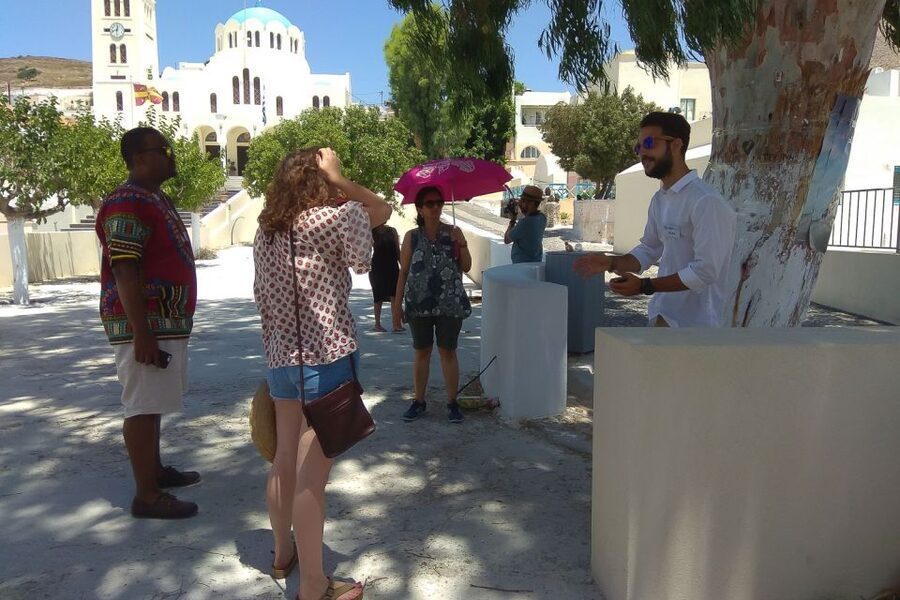 Santorini: Traditional Sightseeing Bus Tour with Oia Sunset - Emporio Village: Windmills, Fortified Corners, and Real Santorini Vibe