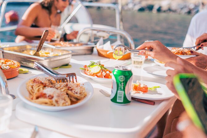 Sunset Caldera Sailing Cruise - The onboard meal and drinks: what makes this cruise feel like a celebration